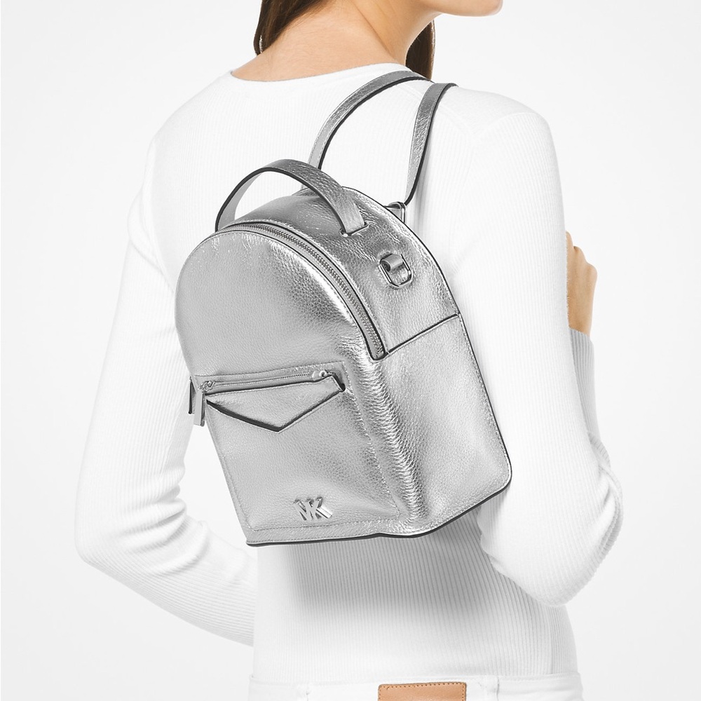 Michael‎ Kors Jessa Small Silver Metallic Pebbled Leather Convertible Backpack - Picture 2 of 11